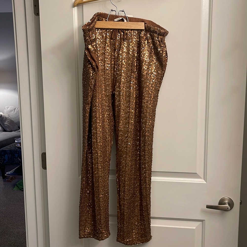 Sequin pants with pockets